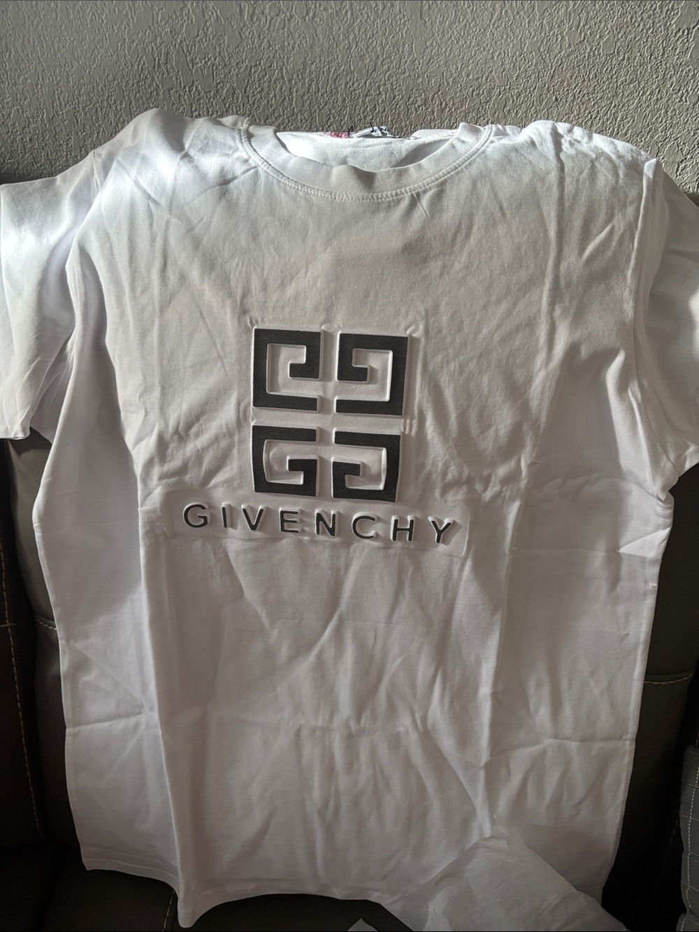 Givenchy White Kids Logo Tee with Raised Gray Emblem